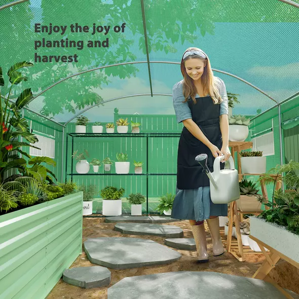 Outsunny 13 x 9.8ft Walk-In Polytunnel Greenhouse - Green - 9