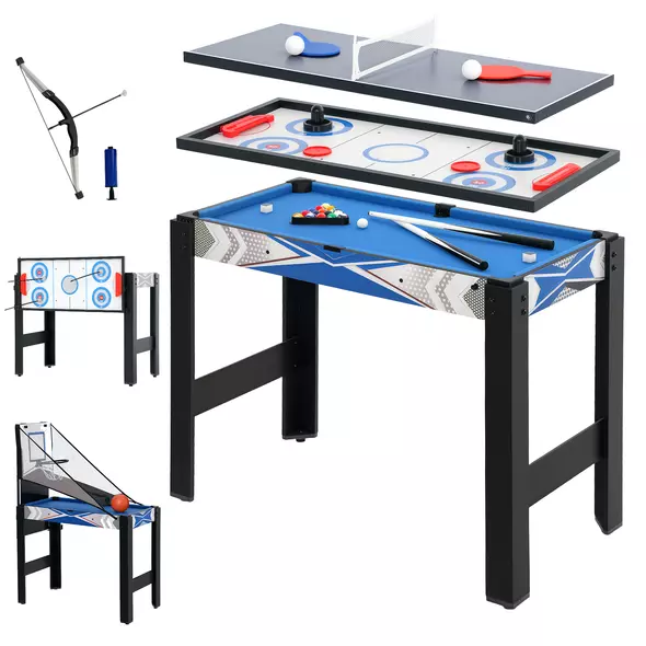 SPORTNOW 5-in-1 Multi Games Table, with Pool, Table Tennis, Basketball, Hockey, Archery, Blue - 1