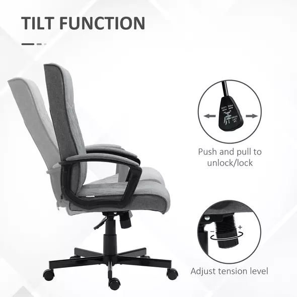 Vinsetto High Back Home Office Chair, Linen Fabric Computer Chair, Swivel Desk Chair with Adjustable Height for Living Room, Bedroom, Study, Dark Grey - 5