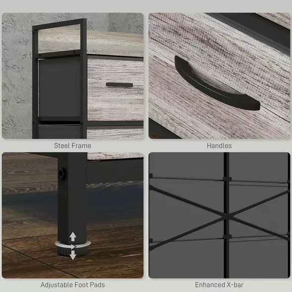 HOMCOM Rustic Chest of Six Fabric Drawers - Grey Wood Effect - 7