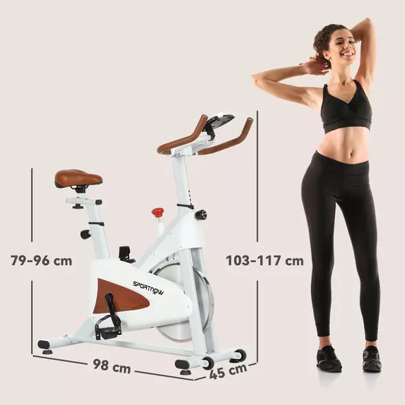 SPORTNOW Quiet Stationary Exercise Bike with Adjustable Resistance, Seat, White - 3