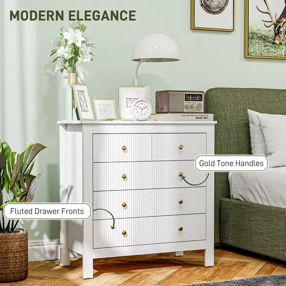 HOMCOM Elegant Chest of Five Drawers - White - 5