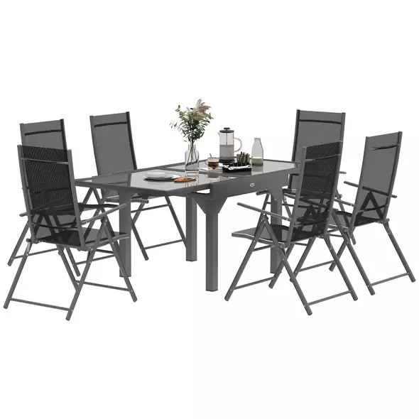 Outsunny 7 Piece Outdoor Dining Set with Extendable Table and 6 Folding Chairs for Patio, Balcony, Deck, Grey - 1