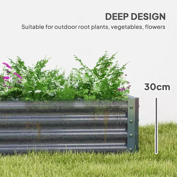 Outsunny 180 x 90cm Galvanised Steel Open Planter - Silver - 4
