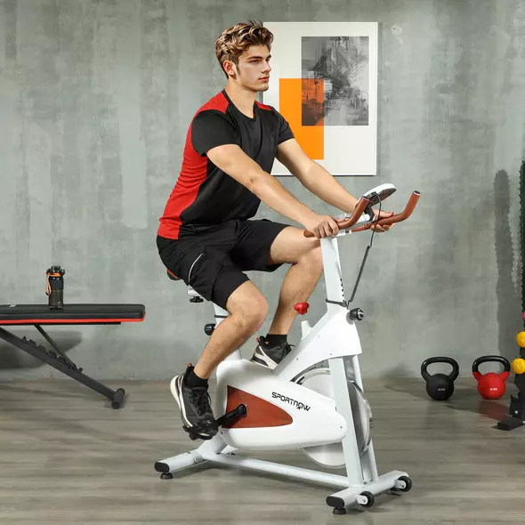 SPORTNOW Quiet Stationary Exercise Bike with Adjustable Resistance, Seat, White - 2