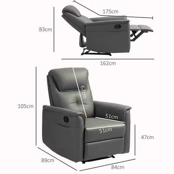 HOMCOM Recliner Armchair with Thick Padded Spring Cushion, Microfibre Manual Reclining Chair with Adjustable Leg Rest, Side Pockets for Living Room, Bedroom, Light Grey - 3