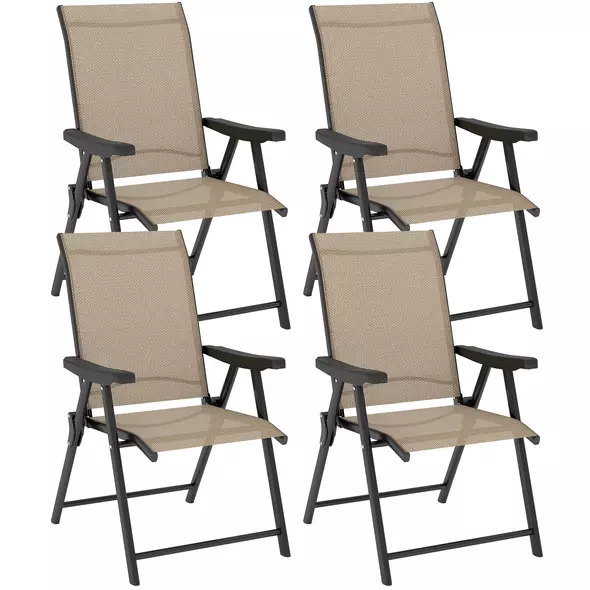 Outsunny Set of Four Folding Outdoor Chairs - Brown/Black - 1