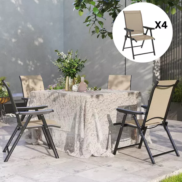Outsunny Set of Four Folding Outdoor Chairs - Brown/Black - 7