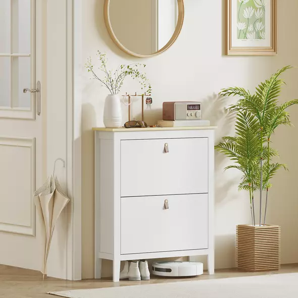 HOMCOM Modern Two-Drawer Shoe Cabinet - White - 8