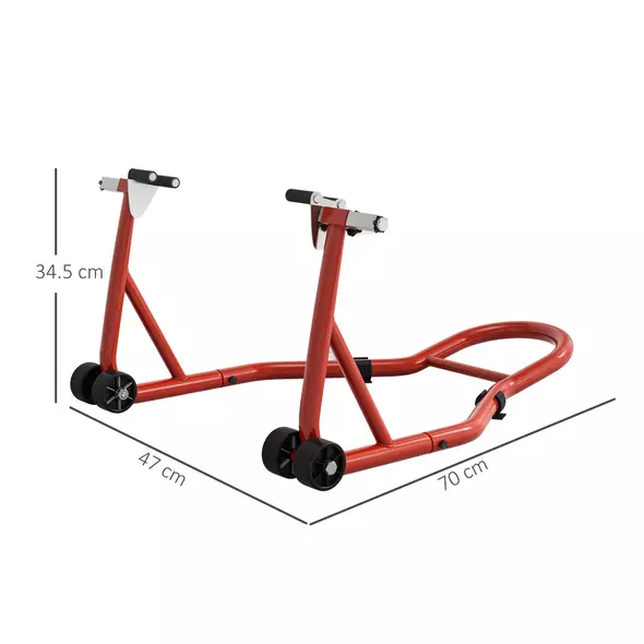 HOMCOM Front Motorcycle Paddock Stand Motorbike Stand with Anti-Slip Mat, Adjustable Pin and Swingarm Spool Adaptors, 200 kg Capacity, for 18", 17" and 10" Tyre, Red - 3