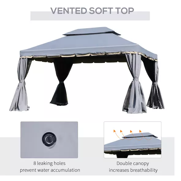 Outsunny 3 x 4m Aluminium Garden Gazebo, Marquee Canopy Shelter Pavilion Party Tent with Nets and Curtains for Garden and Deck, Grey - 6