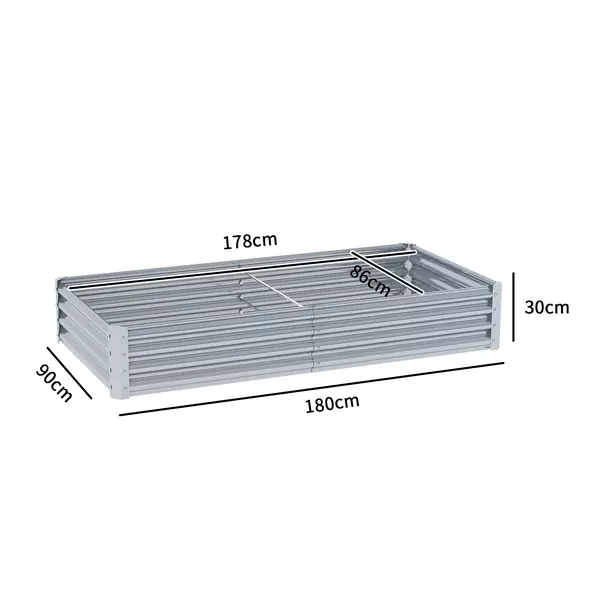 Outsunny 180 x 90cm Galvanised Steel Open Planter - Silver - 3