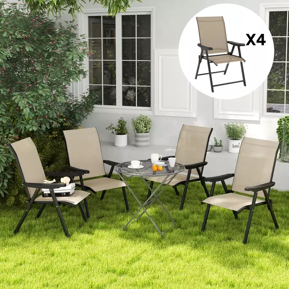 Outsunny Set of Four Folding Outdoor Chairs - Brown/Black - 9