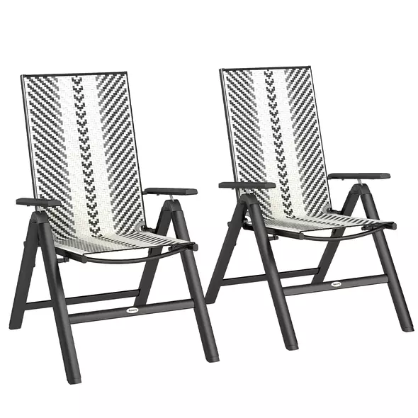 Outsunny Set of Two Rattan Reclining Garden Chairs - Grey - 1
