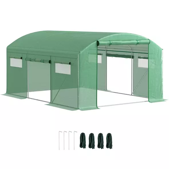 Outsunny 13 x 9.8ft Walk-In Polytunnel Greenhouse - Green - 1