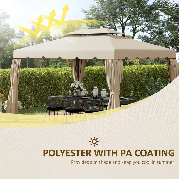 Outsunny 3 x 4m Aluminium Garden Gazebo, Marquee Canopy Shelter Pavilion Party Tent with Nets and Curtains for Garden and Deck, Grey - 4