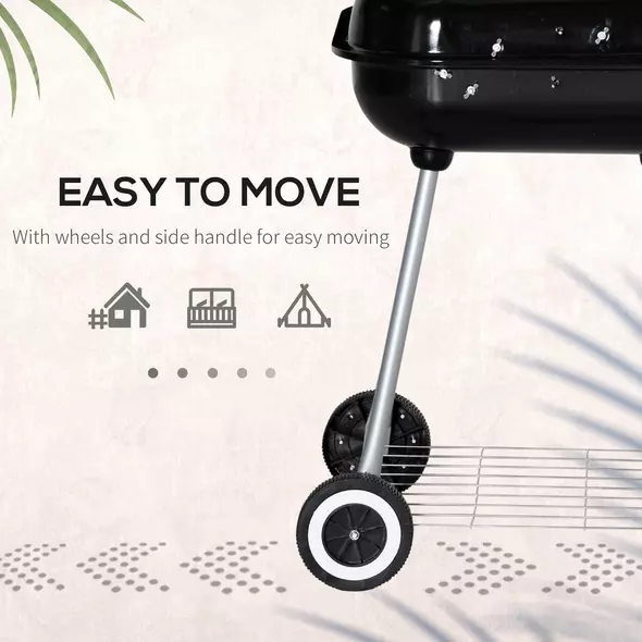 Outsunny Portable BBQ Charcoal Grill with 2 Wheels and Cooking Utensils, Smoker Grill with Lid for Outdoor Barbecues, Camping, Picnic, Courtyard - 6