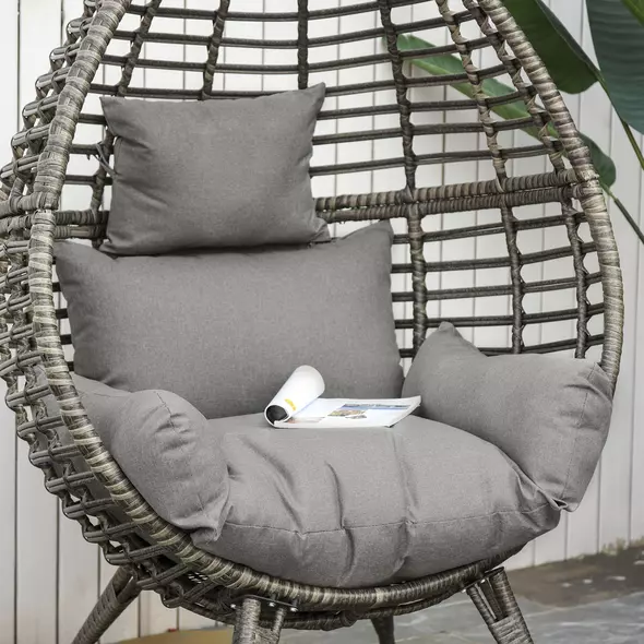 Outsunny Teardop PE Wicker Rattan Chair w/ Thick Cushions 4 Legs Outdoor Seat Egg Garden - 9