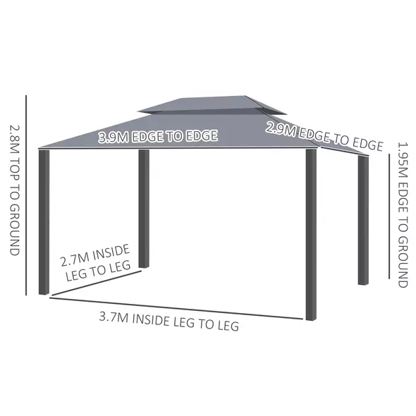 Outsunny 3 x 4m Aluminium Garden Gazebo, Marquee Canopy Shelter Pavilion Party Tent with Nets and Curtains for Garden and Deck, Grey - 3