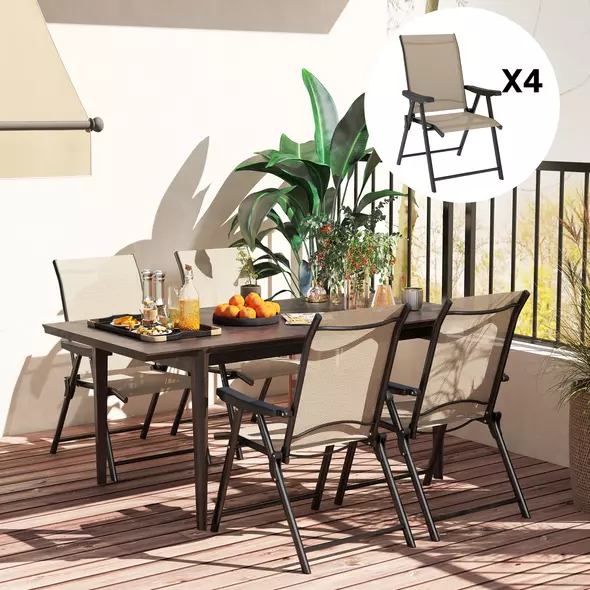 Outsunny Set of Four Folding Outdoor Chairs - Brown/Black - 8