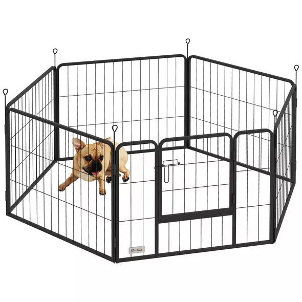 PawHut 6 Panels Dog Playpen, Portable Detachable Puppy Pen with Door, for Small Dogs, 60cm High, Grey - 1