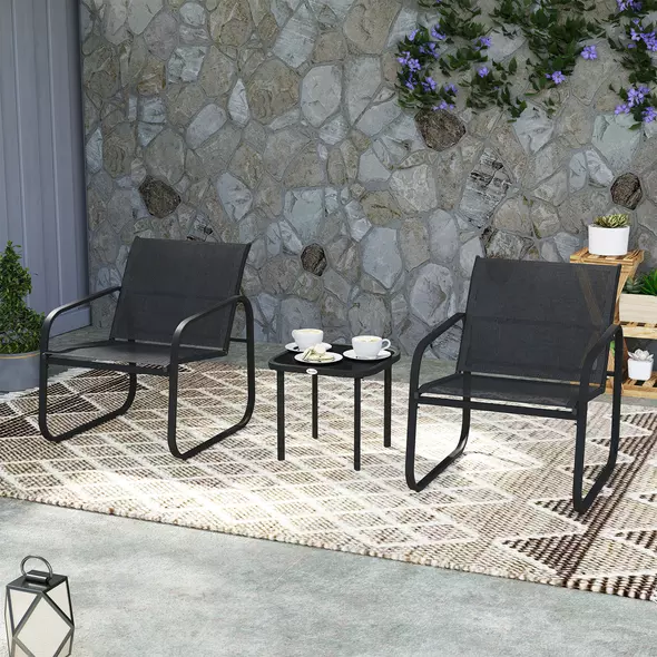 Outsunny Three-Piece Garden Seating Set - Black - 9