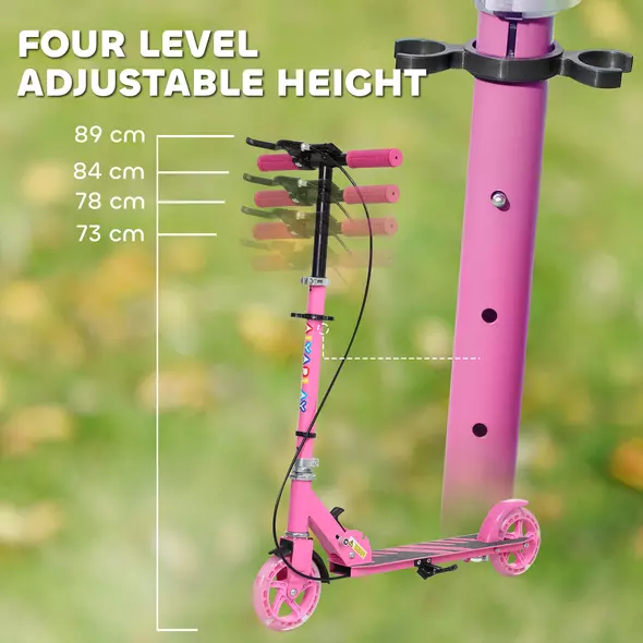 AIYAPLAY Scooter for Kids Aged 3-8 Years, with Adjustable Handle, Two Light Up Wheels, Handbrake, Rear Brake, Pink - 4