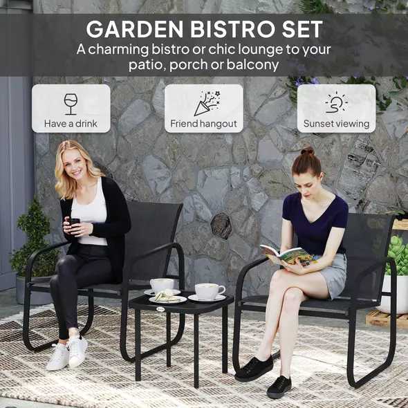 Outsunny Three-Piece Garden Seating Set - Black - 4
