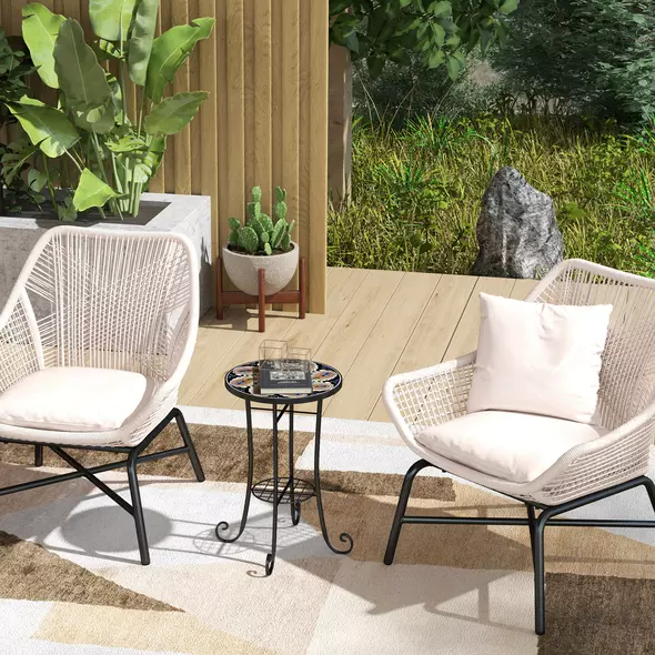 Outsunny Mosaic Garden Table, 35.5 cm Round Outdoor Table with Shelf, Ceramic Tile Top, Small Garden Side Table Bistro Table End Table Plant Stand for Indoor, Patio, Balcony, Orange - 2