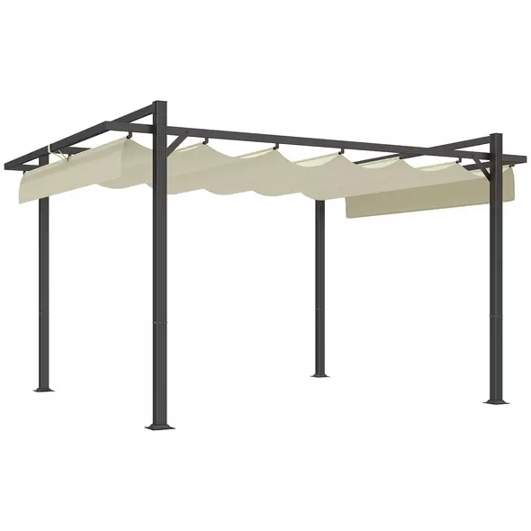 Outsunny 3 x 4m Aluminium Pergola, with Retractable Roof - Grey/Khaki - 1