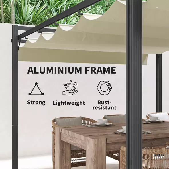 Outsunny 3 x 4m Aluminium Pergola, with Retractable Roof - Grey/Khaki - 7