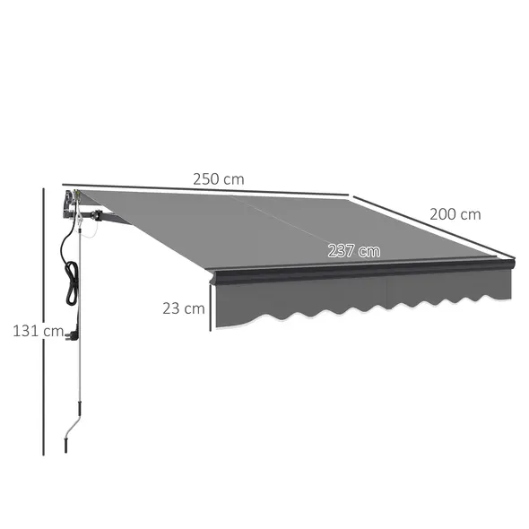 Outsunny 2.5 x 2m Electric Awning with Remote Controller, Aluminium Frame DIY Retractable Awning, UV30+ Sun Shade Canopy for Garden Patio Deck Door Window, Dark Grey - 3
