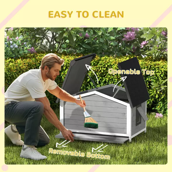 PawHut Wooden Dog Kennel for Outside, for Medium Dogs, 65H x 97L x 72Wcm, Grey - 5