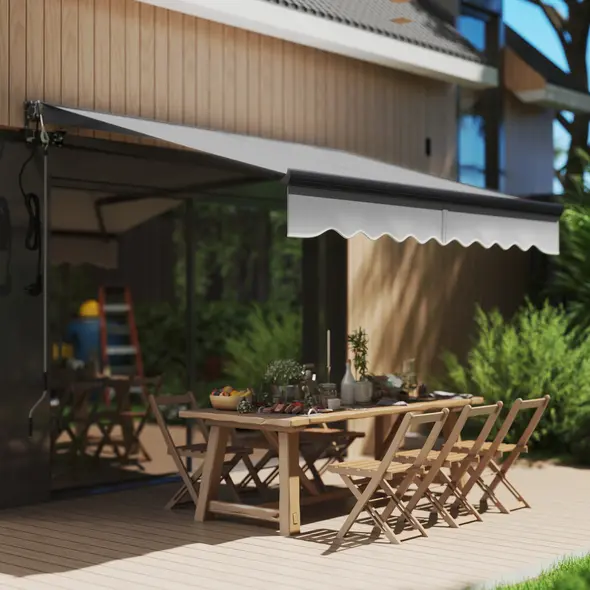 Outsunny 2.5 x 2m Electric Awning with Remote Controller, Aluminium Frame DIY Retractable Awning, UV30+ Sun Shade Canopy for Garden Patio Deck Door Window, Dark Grey - 2