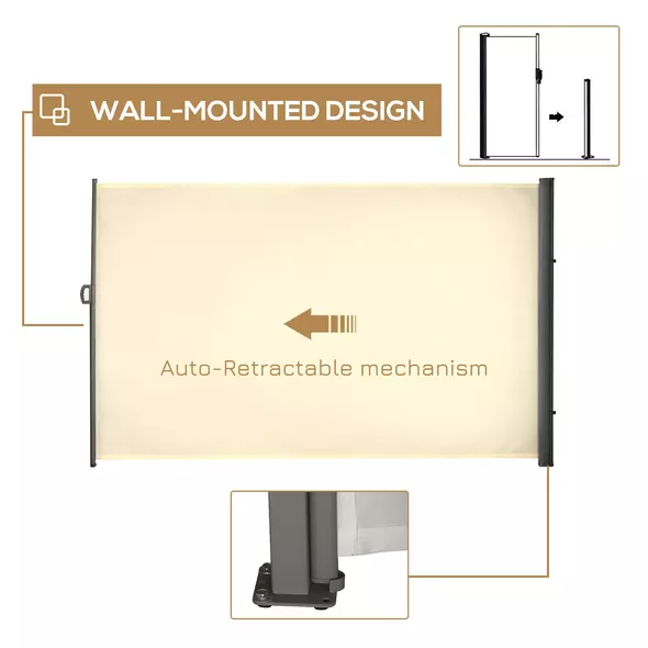 Outsunny Retractable Sun Side Awning Screen Fence Patio Garden Wall Balcony Screening Panel Outdoor Blind Privacy Divider (3x2M, Cream) - 4