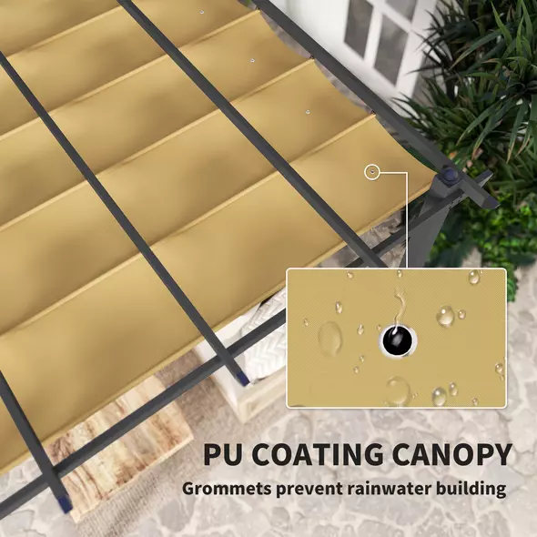 Outsunny 3 x 3m Aluminium Pergola, with Retractable Roof - Khaki - 5