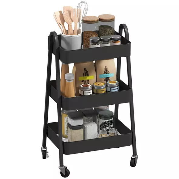 HOMCOM Three-Tier Storage Trolley - Black - 1