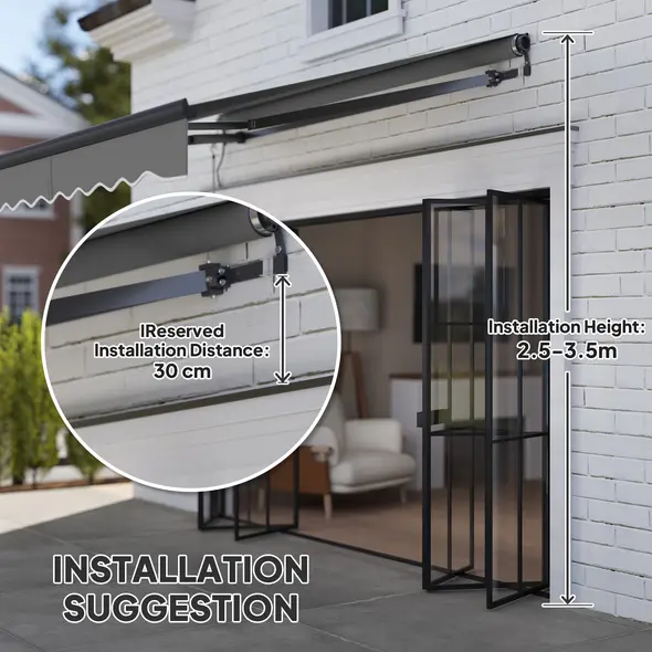 Outsunny 2.5 x 2m Electric Awning with Remote Controller, Aluminium Frame DIY Retractable Awning, UV30+ Sun Shade Canopy for Garden Patio Deck Door Window, Dark Grey - 7