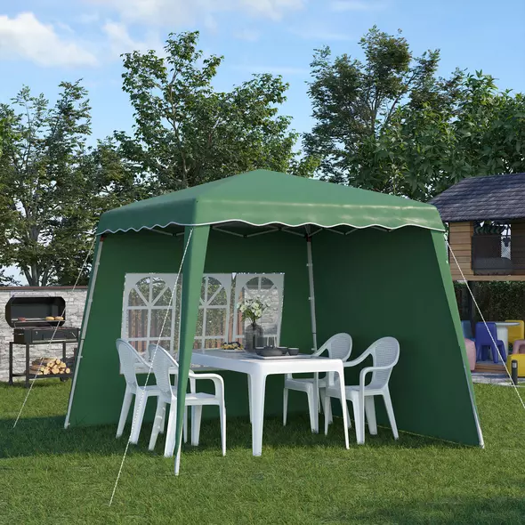 Outsunny 2.4 x 2.4m Two Wall Pop Up Gazebo - Green - 2