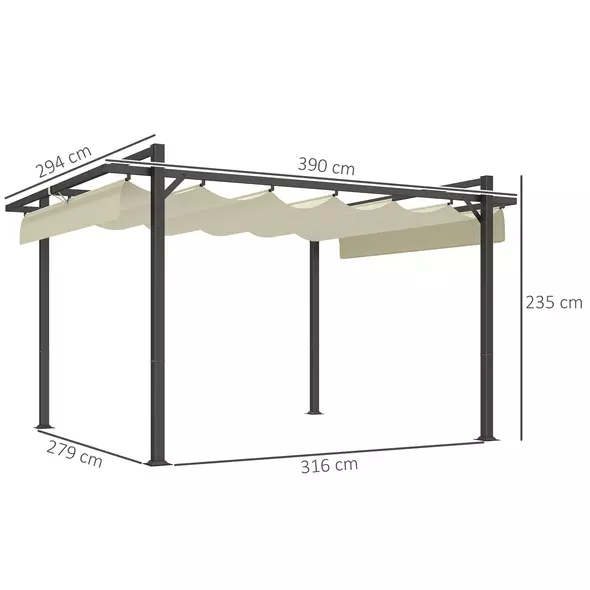 Outsunny 3 x 4m Aluminium Pergola, with Retractable Roof - Grey/Khaki - 3
