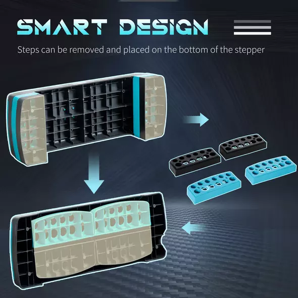 HOMCOM Aerobic Step with 3-Level Adjustable Heights for Home, Office Exercise, Black and Blue - 5