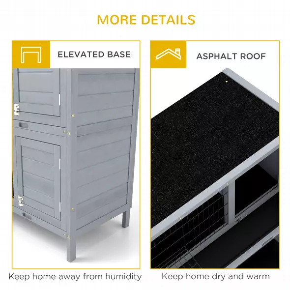 PawHut Rabbit Hutch Outdoor Guinea Pig Hutch Bunny Cage with No-Leak Trays, Divider, 136 x 50 x 93cm, Grey - 7