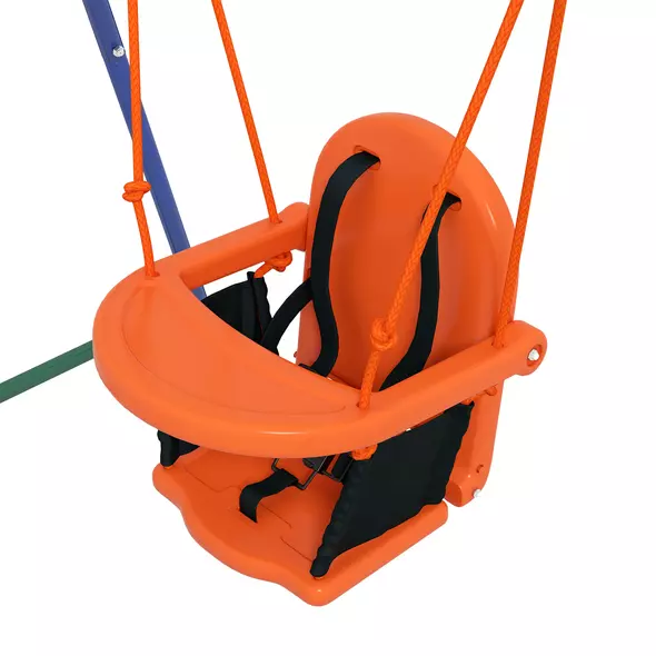 Outsunny Two-In-One Toddler Garden Swing, with Comfortable Seat, Safety Belt - Orange and Blue - 8