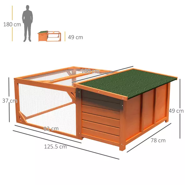 PawHut Rabbit Hutch Outdoor Guinea Pig Hutch with Run Small Animal Off-ground Duck House Hideaway Garden with Openable Roof 125.5 x 100 x 49cm Orange - 3