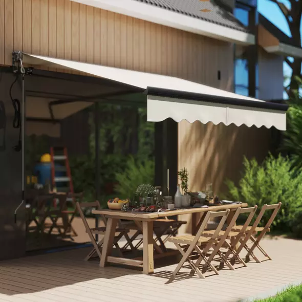 Outsunny 2.5 x 2m Electric Awning with Remote Controller, Aluminium Frame DIY Retractable Awning, UV30+ Sun Shade Canopy for Garden Patio Deck Door Window, Beige - 2