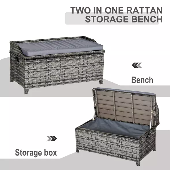 Outsunny 130 L Rattan Garden Storage Box, with Seat - Mixed Grey - 4