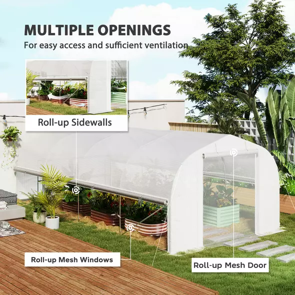 Outsunny 19.5 x 9.8ft Tunnel Greenhouse, with Accessories - White - 4