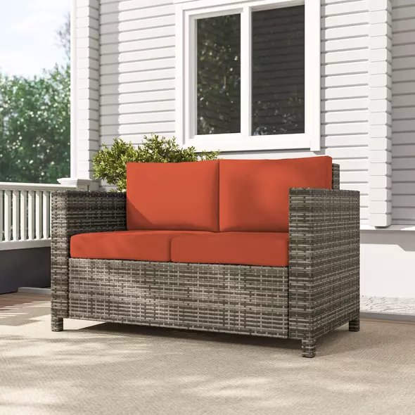 Outsunny Rattan Sofa, 2 Seater Garden Furniture with Soft Padded Cushion and Armrests, Wicker Garden Loveseat for Patio, Grey - 7