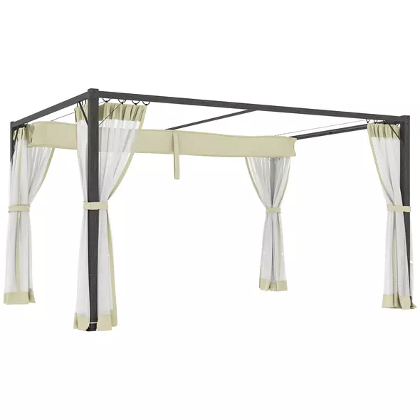 Outsunny 3 x 4m Aluminium Frame Pergola, with Retractable Roof - Khaki - 1