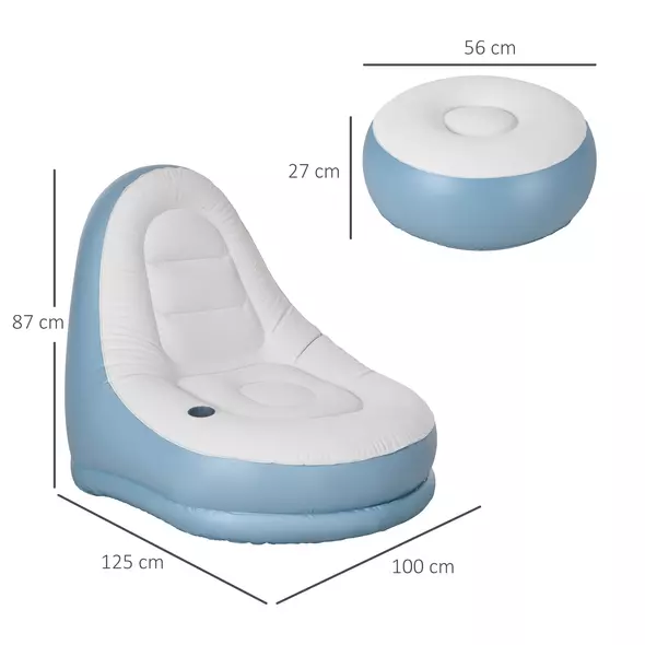 Outsunny Inflatable Tub Chair and Footstool - Blue/White - 3